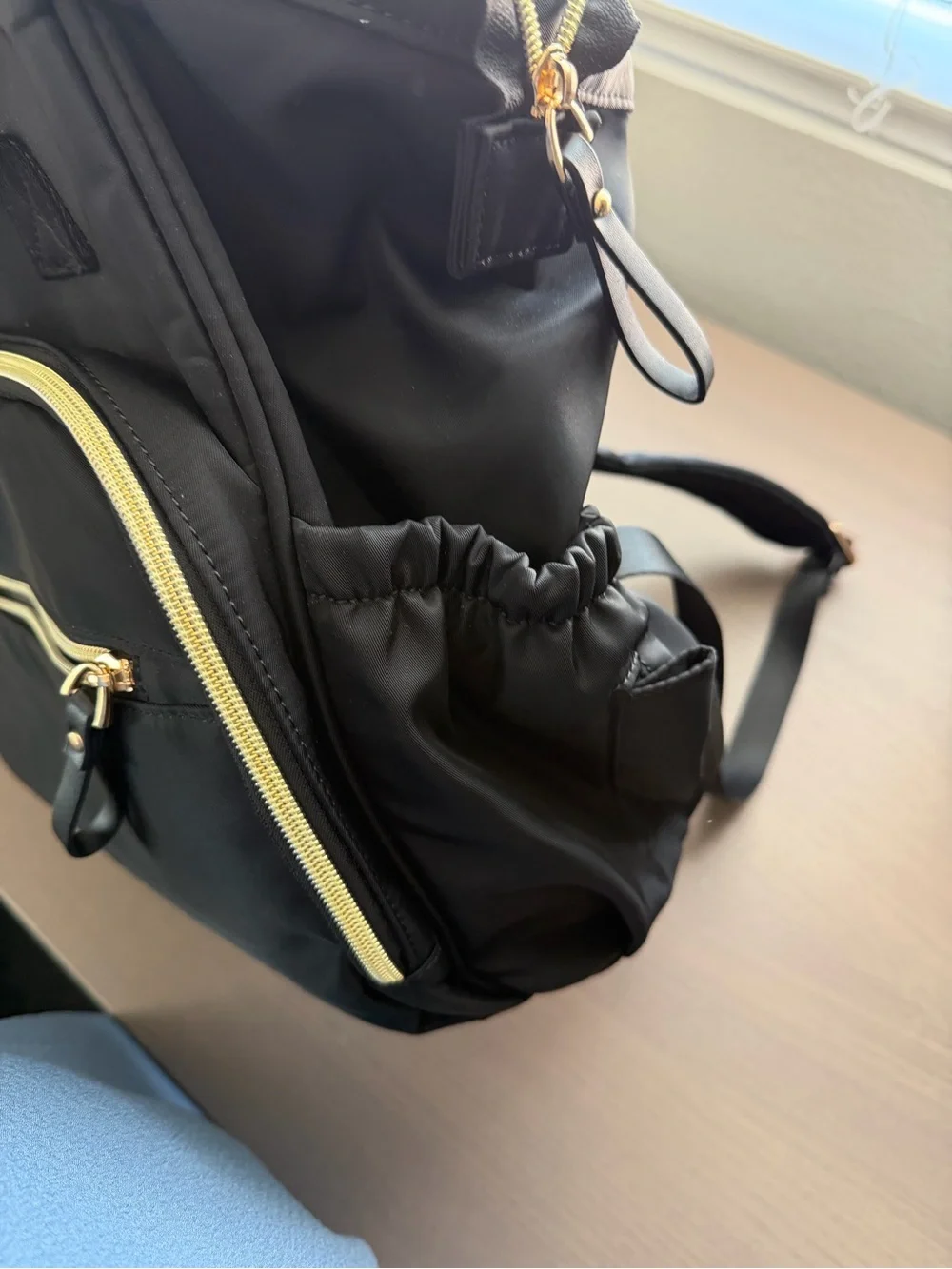Black Women's Baby Bag Tote with Gold Hardware